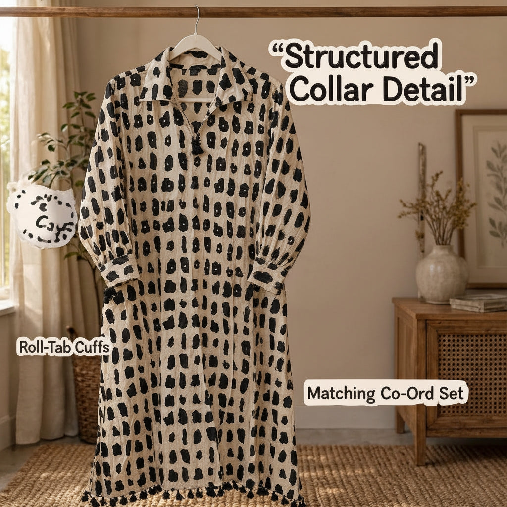 Black & Ivory Handblock Print Kurta Pant Set