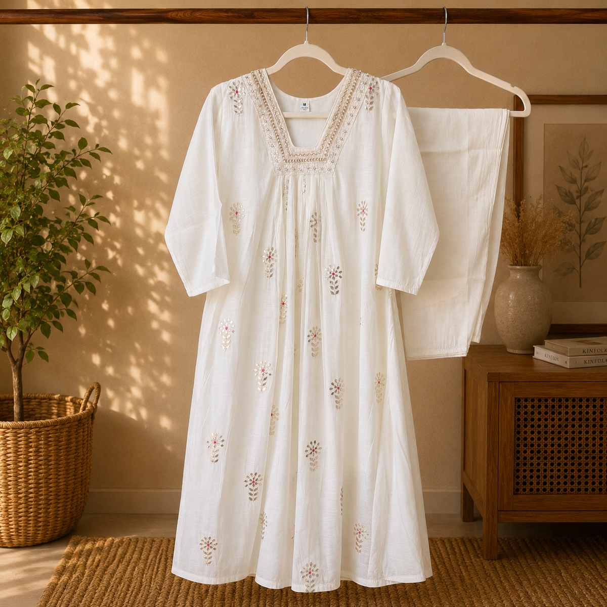 Ivory Embroidered suit Set with Floral Buti Dupatta