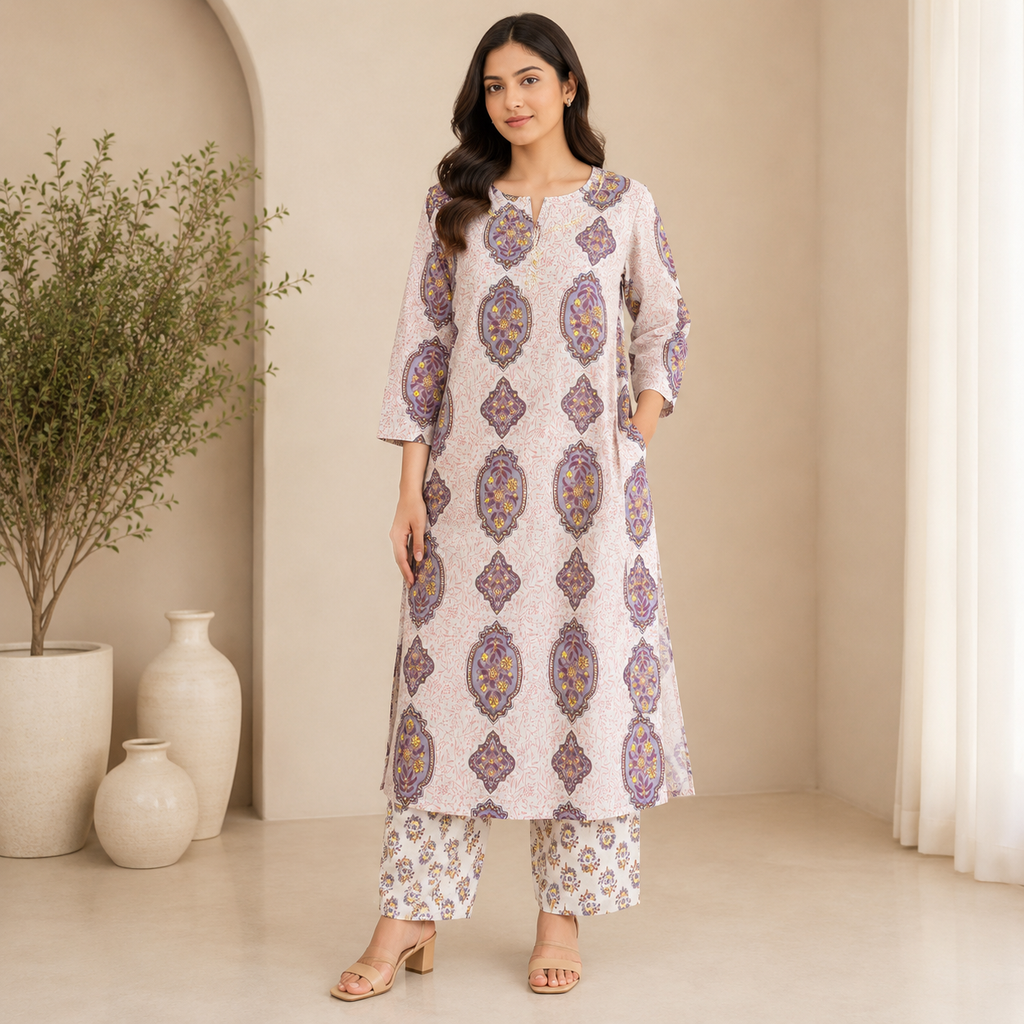 Lavender Blossom Cotton Suit Set
