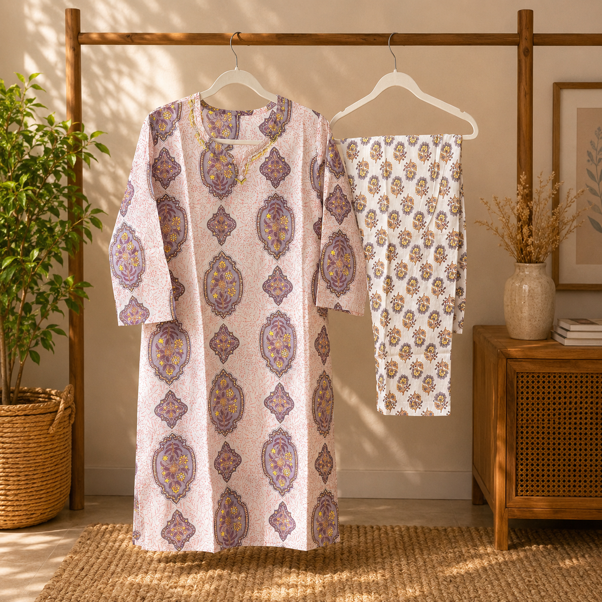 Lavender Blossom Cotton Suit Set