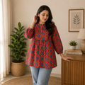 Rust Red Printed Pure Cotton short Kurti